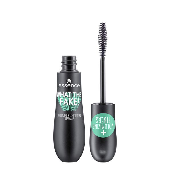 essence What the Fake! Volumising & Lengthening Mascara, With Volumising Fibres, No. 01 Black, Extended, Colour-Intense, No Perfume, Oil-Free, Alcohol-Free (16 ml)