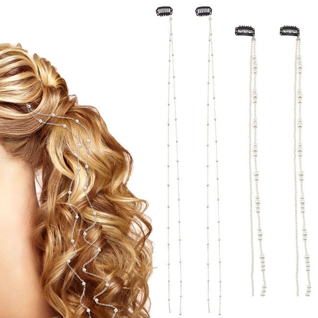 nbeads 4 Stück Haarspangen Quaste Haarverlängerungskette Haarkette, 2 Stile Imitationsperle Haarspange In Hair Braiding Clips Quaste Haarspangen Haarverlängerung Haarkette