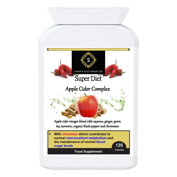 Super Diet Apple Cider Complex with The Mother Chromium Turmeric Organic Black Pepper Natural Vegan Gluten Free Dairy Free Supplement 120 Capsules, Super B Plus Group Ltd