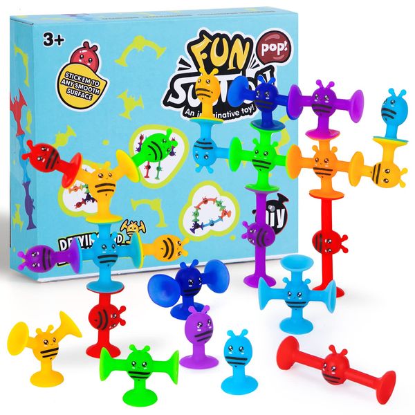 NYOBABE Suction Toys,57Pcs Silicone Sucker Toys,Baby Bath Toys,Sensory Toys for Autism,Toddler Travel Toys,Suction Cup Building Toy,STEM Toys Pop Toys Boys Girls Birthday Xmas Gifts Kids Party Favours