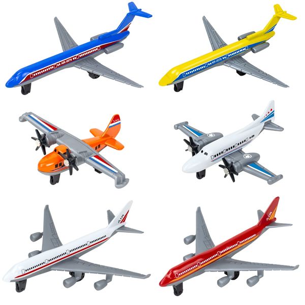 Toy Airplane 6 Pack, Diecast Airplane Toy for Boys Age 3 4-7 8-12, Alloy Planes Model/Glider Planes/Airlines Plane Toys for Kids Birthday Cake Toppers Airforce Party Favors