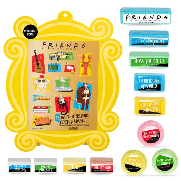 MAD BEAUTY 12 Days of Friends TV Show Bath Fizzers Advent Calendar, Scented Body Care and Bath Bombs, 12 Days of Delightful Bath Goodies for Healthy Skin Glow, Relaxing and Hydrating