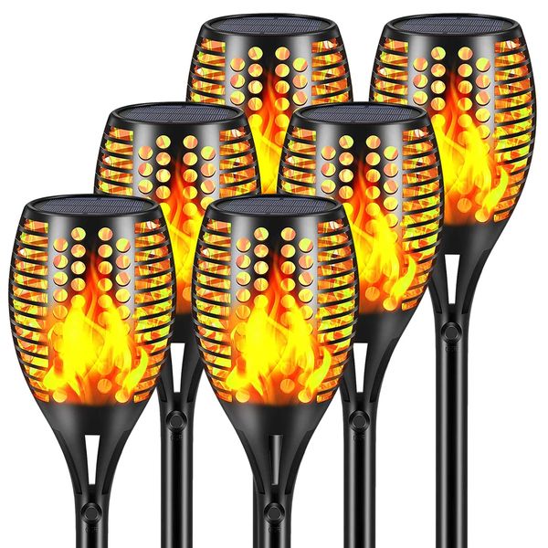 Aityvert Upgraded Larger Solar Torch Lights, Waterproof Outdoor Dancing Flames Lights, Flickering Flames Garden Lights, Landscape Decoration Pathway Patio Lights 43" 96 LED (6 Pack)