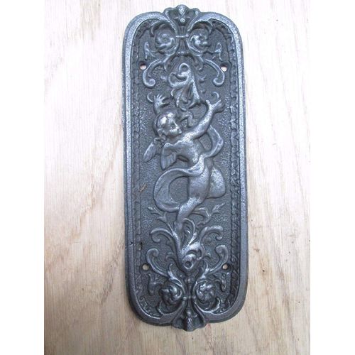 IRONMONGERY WORLD®Cherub - cast Iron Decorative Ornate Vintage Finger Plate Door Push Plate (Antique Rustic Iron)