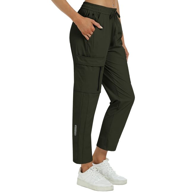 MoFiz Outdoorhose Damen Jogginghose Leichte Wanderhose Workout Trekkinghose Wasserdicht Winddicht Casual Verkürzte Cargohose Grün L