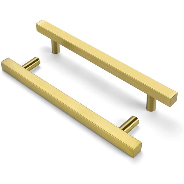 goldenwarm 5Pack Gold Kitchen Door Handles Gold Kitchen Handles Gold Handles 128mm -LS1212GD128 Brushed Gold Cupboard Handles Gold Cabinet Handles Gold Drawer Pulls