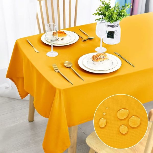 DWCN Table Cloth Wipeable Tablecloths Wipe Clean Tablecloth Rectangular Yellow Table Cloth 130x180cm(51x71in) Water Resistant Tablecloth Polyester