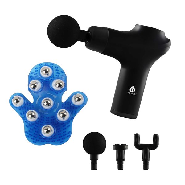 Pursonic Ultimate Relaxation Bundle: 3-Speed Massage Gun & Palm-Shaped Massage Glove