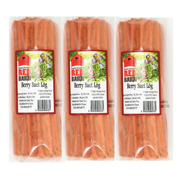 Red Barn Giant Suet Logs (500g), Delicious Insect or Berry Flavour, High Energy Wild Bird Food (Berry, 3 Giant Logs)