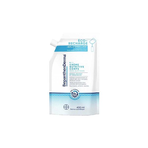 Body Moisturizer, Nourishing Daily Care for Dry and Sensitive Skin - Shea Butter, Argan Oil, Glycerin - Instant Moisture 48 Hours - BepanthenDerma Eco Refill