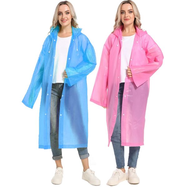 Borogo Rain Ponchos for Adults Reusable 2Pcs Raincoats Emergency Survival With Hoods And Sleeves for Women Men Pink&Blue