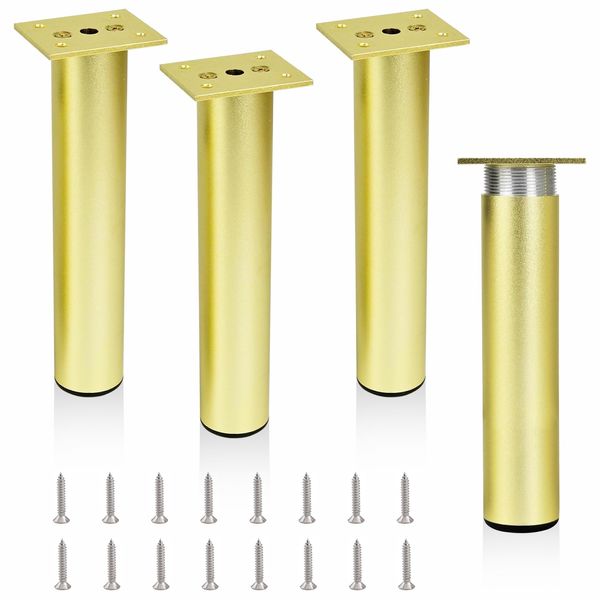 4Pcs Adjustable Furniture Legs Gold Metal Sofa feet Aluminum Alloy Couch Legs Wardrobe Foot Bed Feet Furniture Replacement Legs (Gold, 20cm)