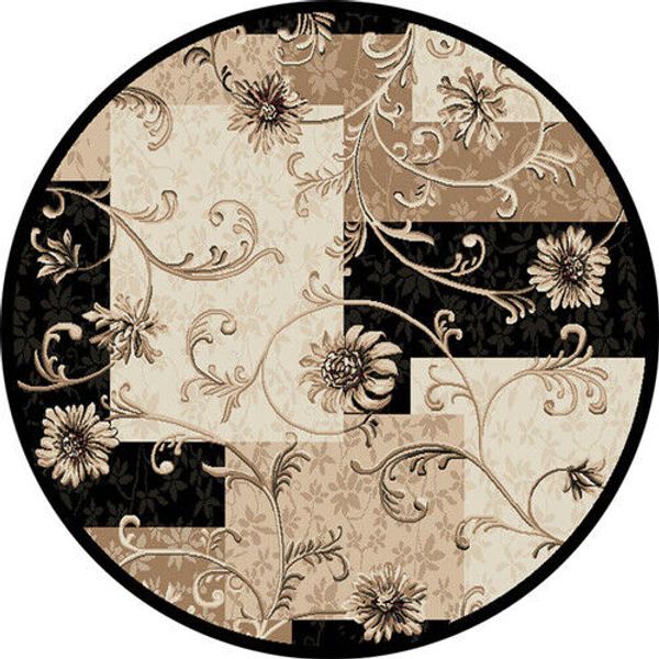 VINES BLACK ORIENTAL AREA RUG 8X8 Persien ROUND 025 - ACTUAL 7' 10" x 7' 10"