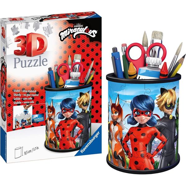 Ravensburger 11278 3D Puzzle 11278-Utensilo Miraculous-54 Teile-Stiftehalter für Miraculous- Fans ab 6 Jahren, Schreibtisch-Organizer für Kinder, Blaues Dreieck