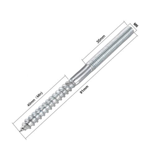 sourcing map M6 Hanger Bolts Length 3-5/8"(91mm) Double Headed Bolts Self-Tapping Screw 6mm Wood Joint Furniture Legs 8pcs