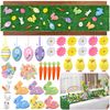 Abitoncc Easter Table Decorations Easter Artificial Grass Table Runner 150*40 cm, Easter Plastic Eggs, Mini Chicks, Faux Grass Runner for Spring and Summer Time Tea Party Easter Decorations for Table