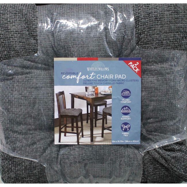Whitley Willows Reversible Comfort Chair Pad 2 Pack Charcoal