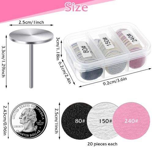 60Pcs Sanding Paper Discs with Metal Nail Drill Bit 25mm,Sanding Disc Nail Drill Bits Replacement,Pedicure Drill for Remover Dead Skin,Manicure Pedicure,Electric Foot Grinder(#80#150#240)