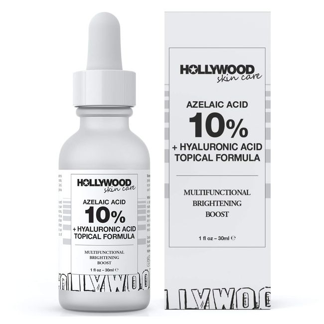 Azelaic Acid 10% Facial Serum with Redness Relief and Acne Blemish Control + Hyaluronic Acid and Niacinamide - Skin Brightening Serum by Hollywood Skin Care