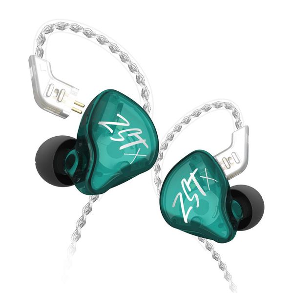 KZ ZSTX Earphones, KZ Earphones, 1BA + 1DD, Hybrid Earphones, Heavy Bass, In-Ear Monitors, In-Ear Type, Chinese Earphones, Silver Plated, Recable, Green No Microphone