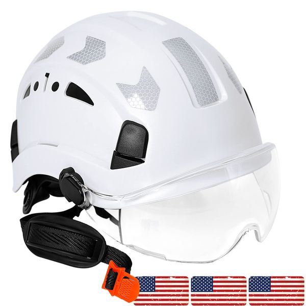 Hard Hats Construction OSHA Approved - ANSI Z89.1 Reflective Construction Worker Hat, Vented White Hard Hat with Visor for Men Women, ABS Safety Helmet for Adults,6-pt.Suspension