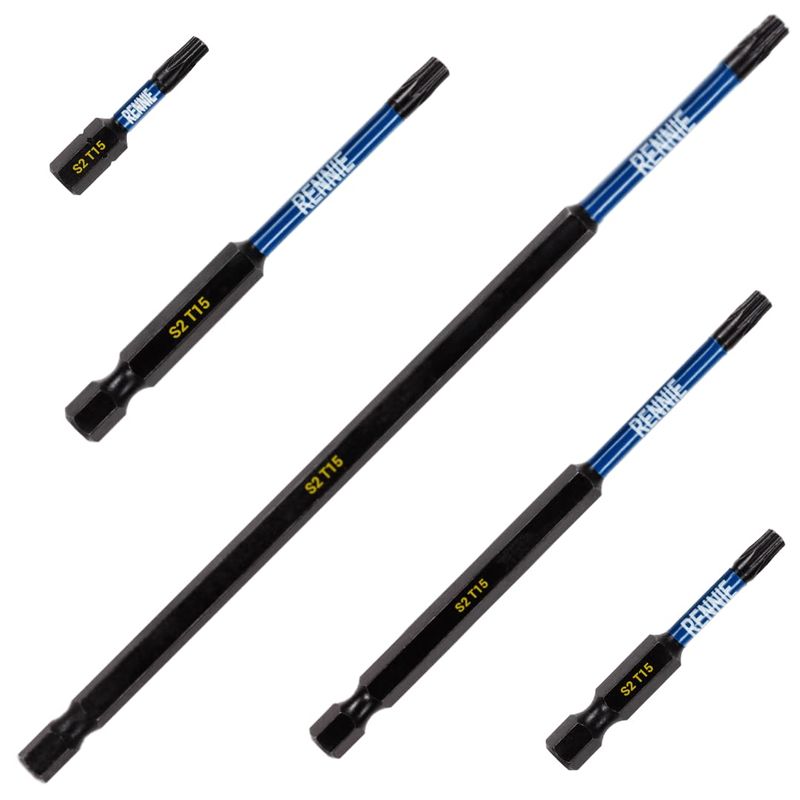 5 x Rennie Tools T15 TX15 Impact Screwdriver Driver Bits Set x 32mm ...