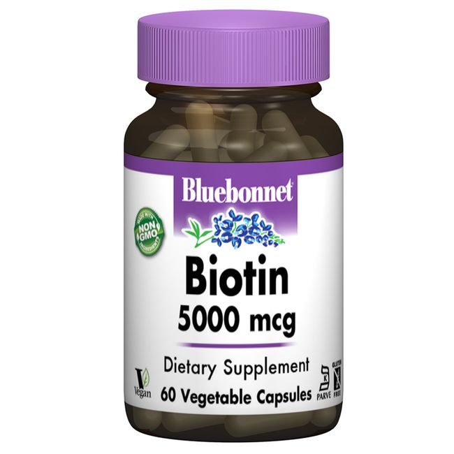 Bluebonnet Biotin 5000mcg Vegetable Capsule Gluten Free Vegan Sugar Free, 120 Packs, 1 Pack