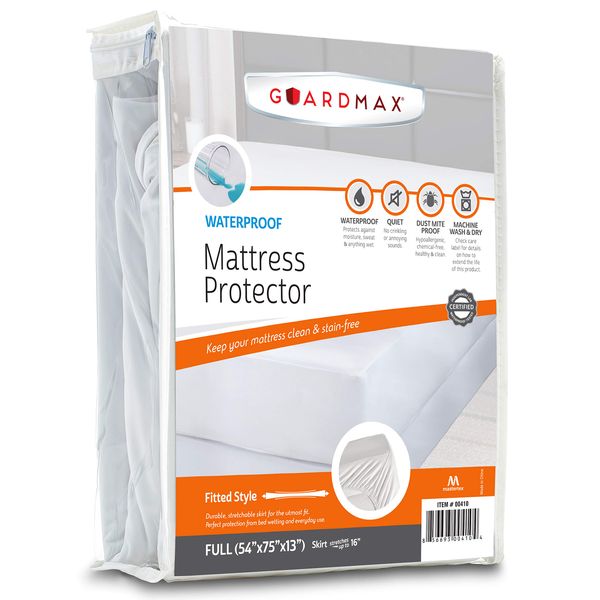 Guardmax Full Size (Futon) Mattress Protector - Premium Waterproof and Hypoallergenic Full Mattress Cover Fitted Sheet - Protects Against Urination, Perspiration, & Other Fluid Spills.