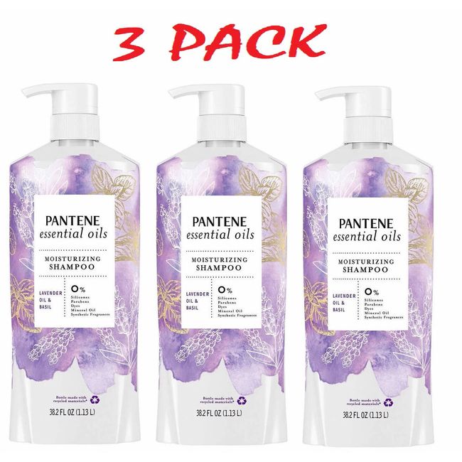 Pantene Essential Oils Moisturizing Shampoo Lavender Oil & Basil, 38.2 fl oz