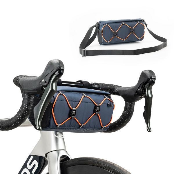 ROCKBROS Fahrradtasche Lenker, Fahrradtasche für Vorne Lenker, Fahrradzubehör für Mountainbike und Rennrad, Umhängetasche mit Schultergurt Dunkelblau