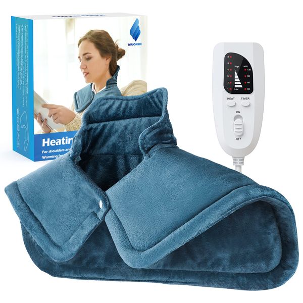 NIUONSIX Heating Pad for Neck and Shoulders, Mothers Day Gifts, 2lb Weighted Neck Heating Pad for Pain Relief 6 Heat Settings 4 Timers Auto Off, Gifts for Women Mom Men Dad Birthday Anniversary, Blue