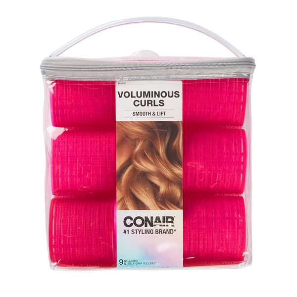 Conair Heatless Curler Extra Large Hair Rollers, Hair Curlers, Hot Pink, with Storage Bag 9 Count