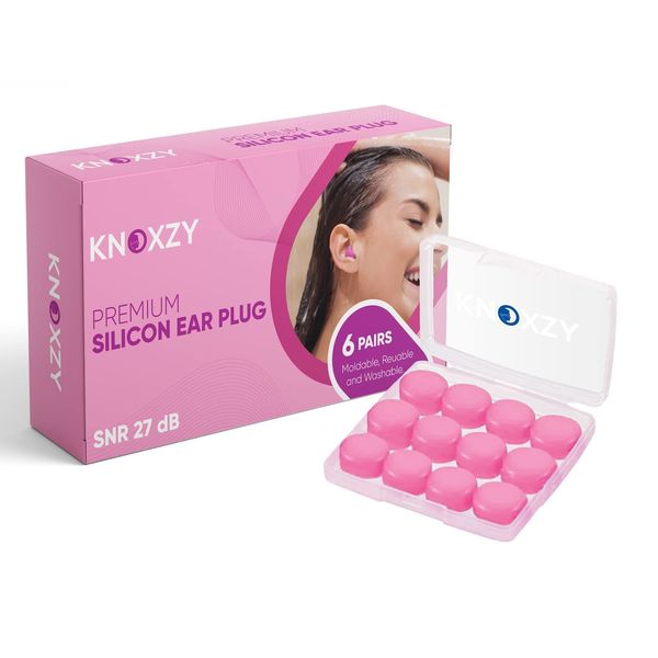 Knoxzy Silicone Ear Plugs Re-Usable Waterproof Noise Cancelling Premium Moldable Ear Plugs for Sleeping, Travelling, Studying Noise Reduction Pink Pack of 1