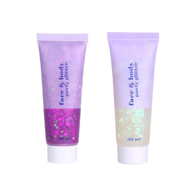 2 Colors Face and Body Glitter Gel, Neon Outfit Glow Party for Women Body Face Nail Hair Glitter Makeup. (04#Fuchsia+06#White)