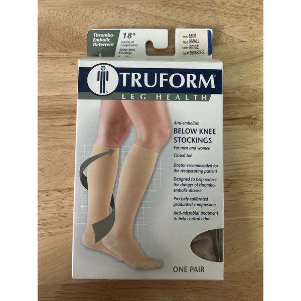 Truform 18mmHg, Beige, Small, Below Knee, Closed Toe Stockings