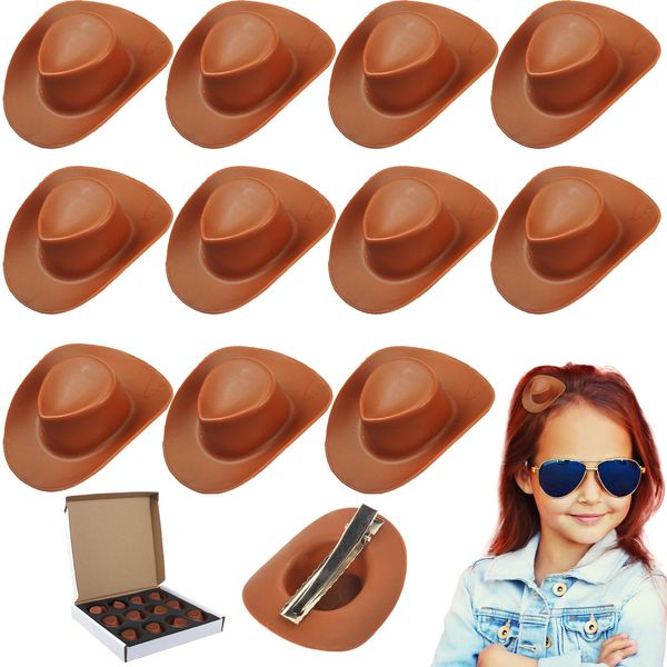 12 Pcs Mini Cowboy Hat Hair Clips with Box Mini Cowgirl Hat Hair Clips Tiny Plastic Cowboy Hat Clips