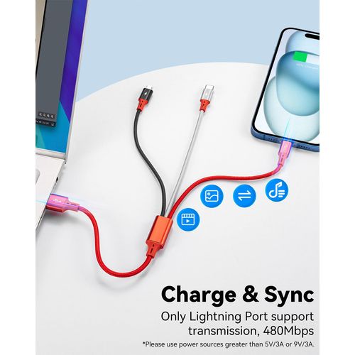 [3Pack 1Ft] Multi Charging Cable, Short Multi Charger Cable, 3 in 1 Braided Universal Multiple USB Cable Charging Cord Adapter with IP/Type-C/Micro USB Port for Cell Phones/iPhone Series/Galaxy & More