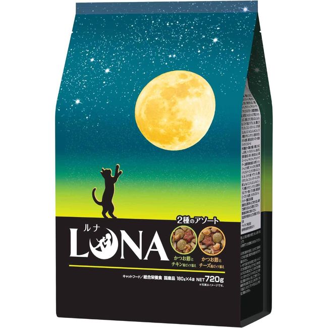 Luna Cat Food Pet Line LUNA Bonito Flavor & Chicken Flavor with Cheese Flavor Bits 25.4 oz (720 g) (6.3 oz (180 g) x 4), Dried, Gourmet Toppings, Domestically Produced, Assorted, 25.4 oz (720 g) (180 g x 4)