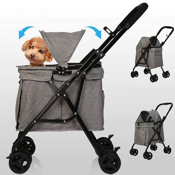 VILOBOS Folding Dog Stroller 4 Wheels Cat Pet Cage Cart Pushchair Travel Carrier