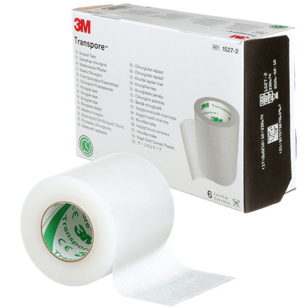 3M™ Transpore™ Surgical Tape, 1527-2, 2 in x 10 yd (5 cm x 9.1 m), 6 Roll/Carton, 10 Carton/Case