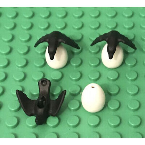 Lego 3 Mini figures Black Plume Crow Bird Animal / Raven With 3 White Eggs