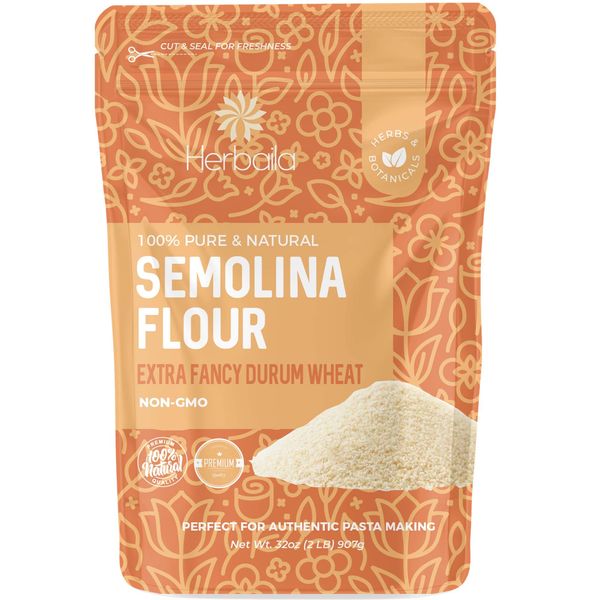 Semolina Flour 2lbs / 32oz, Fine Semolina Flour for Pasta, Pizza Dough, Cake Flour and Bread Flour, 100% Fine Ground All-Natural Durum Wheat From CANADA.