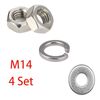 M14 Hex Nuts Washers Assortment kit, (4 Hex Nuts+ 4 Flat washers+ 4 Lock washers) 304 Stainless Steel, Hex Nuts, Flat & Lock Washers Kits, Machine Thread（4 Set）