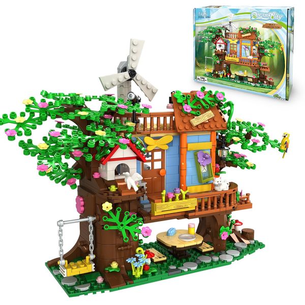 UJYY Tree House Building Set, 824PCS Building Block Toy Forest House Building Bricks, Friends Building Set with Funny Little Accessories, Christmas Birthday New Year Gift for Girls Boys Age 6+