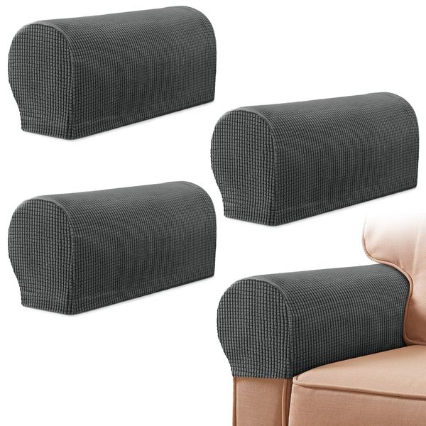 Armrest Chair Covers, Set of 4 Stretch Armchair Covers for Arms，Spandex Polyester Sofa Arm Caps Non Slip Armrest Covers for Chairs Furniture Protector Armchairs Sofa Couches Recliner (Dark Gray)