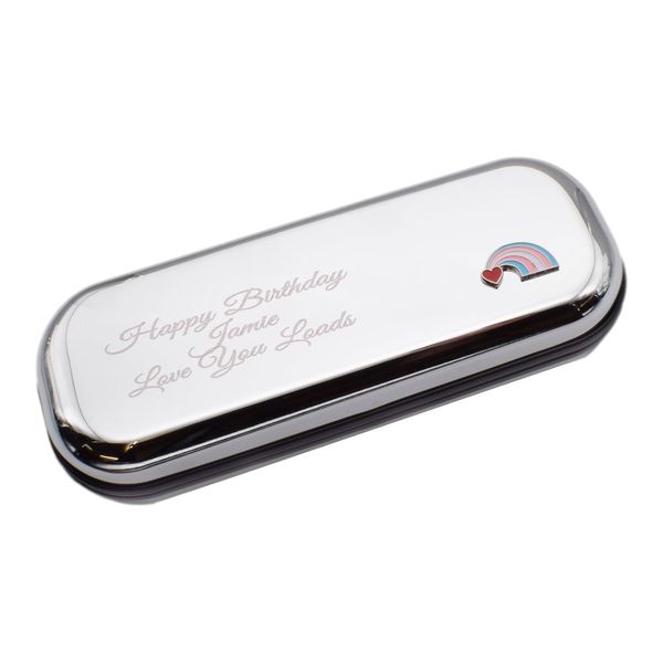 Heart Rainbow Design with Personalised Engraved Message Chromed Glasses Case Box