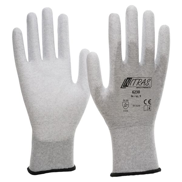 Nitras 6230 ESD Gloves, Anti-Static and Touchscreen-Compatible, Size 7 / M, White