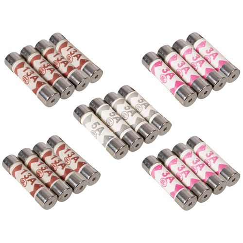 Nartel® 20 x Mixed Electrical Ceramic Household Domestic Mains Plug Top Fuses 3A 5A 13A BS1362 Type