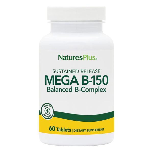 NaturesPlus Mega B150 Complex , Sustained Release - 60 Vegetarian Tablets - Maximum Potency B Complex Vitamin Supplement - Gluten-Free - 60 Servings