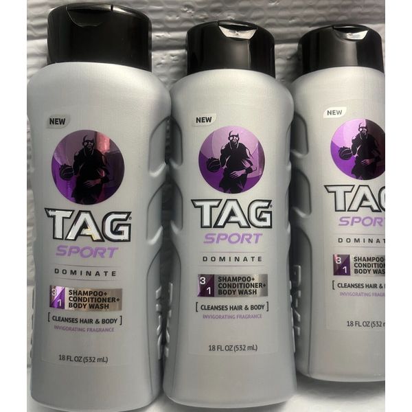 TAG SPORT DOMINATE SHAMPOO+CONDITIONER+BODY WASH CLEANSES &HAIR(3PIECES)18FLOZ